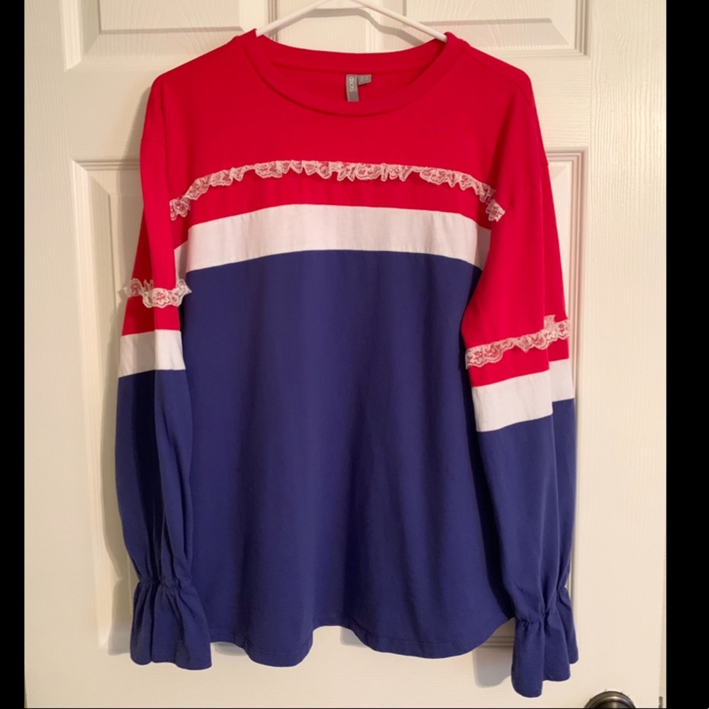 ASOS Red, White, and Blue Ruffle Shirt